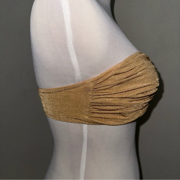 VTG Shoshanna gold bikini swimsuit strapless bandeau bathing suit top M/L B - Picture 3 of 11